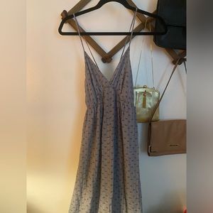 Love stitch dusty blue maxi dress with cute pattern and slit in front of dress